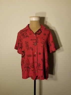 Vintage 90's Clio Red & Black Hawaiian Top